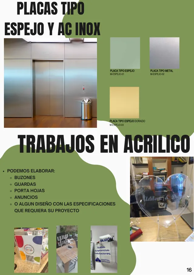 Página 18 del catálogo: Placas tipo espejo, acero y acrílico