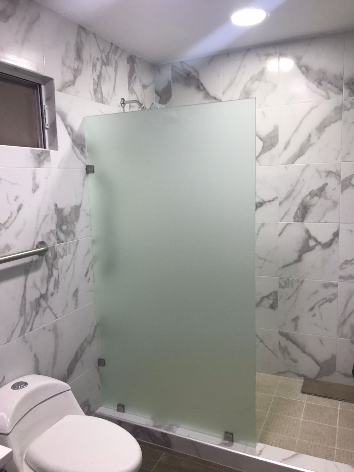 División de cristal esmerilado en baño